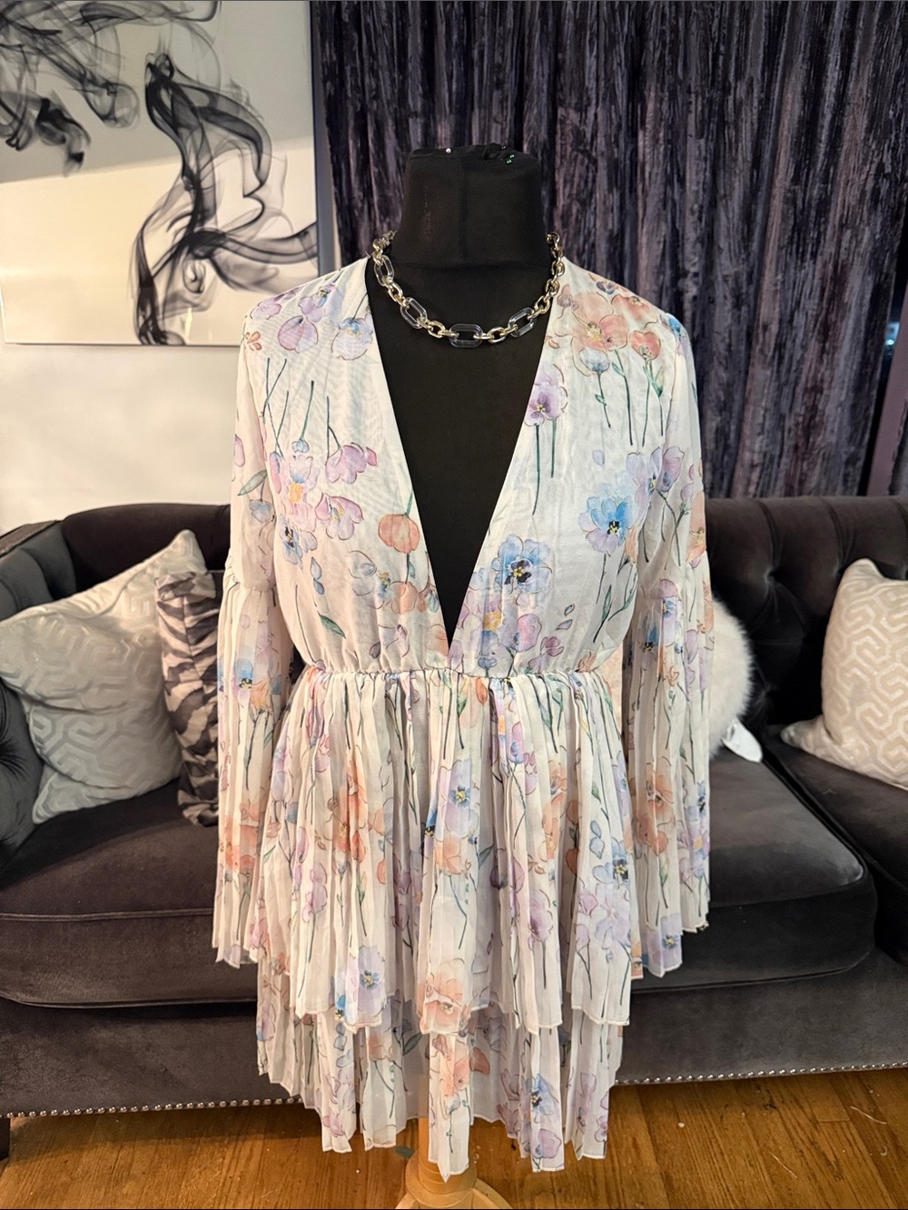 Floral Tiered V-Neck Babydoll Dress